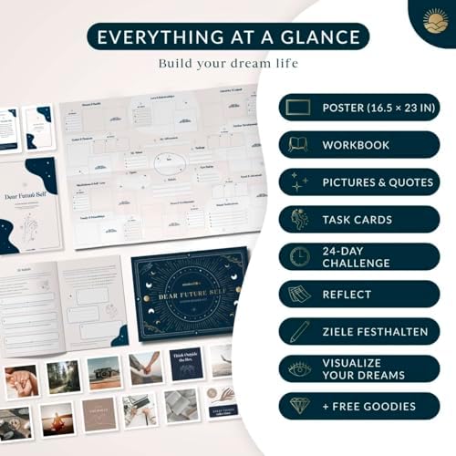 MindMellow Kit de Tableau de Visualisation «Cher Future Self» Affiche AVEC Murale, Images, Cahier, Cartes Inspirantes - Livre de Tableau de Visualisation - Image 5