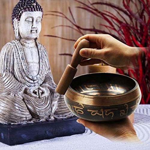Exqline bol chantant tibétain avec artisanal coussin et mailet, couler yoga méditation prière relaxation soulagement de stress et anxiÉté guérison par le chakra, décoration de Maison, cameau exquis - Image 2