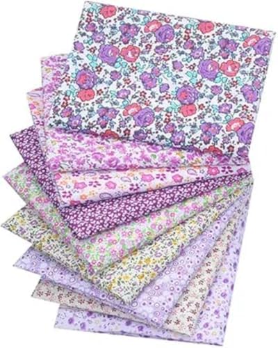 Craftsfabrics 9pcs 50cmx50cm de Quartiers de Grraisses Florales Violettes Paquets de Tissu Pré-Taille