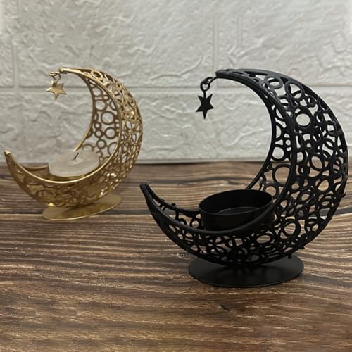 Bougeoir Lune Blanc en Métal Bougeoir Ramadan Lune Creuse Support Bougie Chauffe-Plat Décoration Islamique Ramadan Décoration de Maison Orientale pour la Maison, le Bureau, Le Mariage - Image 8