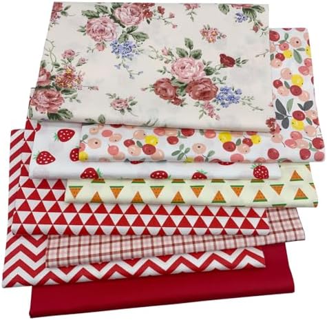 aufodara tissus coton 7 pièces 50 x 50 cm Imprime Textile patchwork mamiffons couture quilting brick tissu à la main en tissu à coudre coudre artisanat (rouge) - Image 4