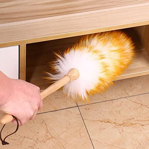 Lyvqzpwlr Outil de Nettoyage de Poussière, Plumeau à Plumes pour Travaux Ménagers, Manche en Bois, Nettoyeur de Stores, Purificator, Brosse, Outil de Nettoyage, Laine d'Agneau pour Le Nettoyage des Véh - Image 6
