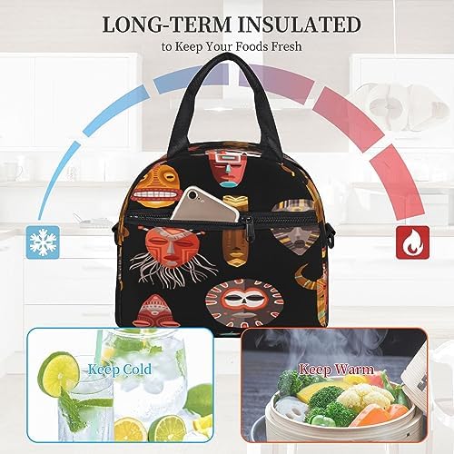 Aseelo Sac à décorner isotherme rituel africain avec masque tribaux, boîte à décorner, sacs de pique-nique, sac d'isotherme, boîte à bento, quatre-tout pour homme et femme - Image 4
