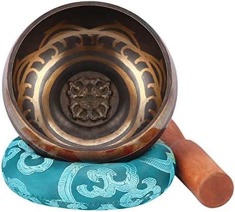 Byou bol chantant Tibétain, 9,5 cm Méditation Bol Avec Manche en Bois - Petit Coussin pour la méditation guérison