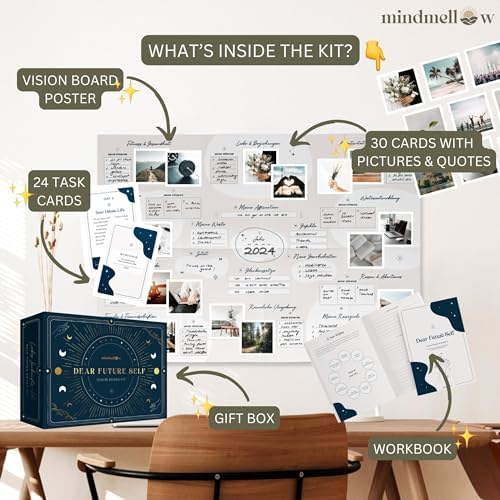 MindMellow Kit de Tableau de Visualisation «Cher Future Self» Affiche AVEC Murale, Images, Cahier, Cartes Inspirantes - Livre de Tableau de Visualisation - Image 2