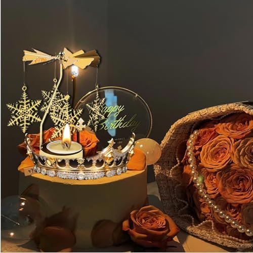 CHANDELIER ROTATIF 360 ° ROMANTIQUE TOURNANTE BOUGEOIR 4,6 X 13 cm Bougeoir de Noel Décoration anniversaire Décoration de Cheminée de Fête de Mariage pour Maman Femme et Enfant Cadeaux (Flocon de Neige) - Image 7