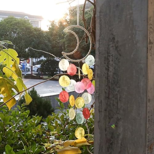 Ddujbtp Carillon Artisanal Capiz à Suspendre - Tonalité apaisante Pour la Maison et le Jardin - Carillon à Vent Artisanal - Acoustique de Jardin Animee - Image 9