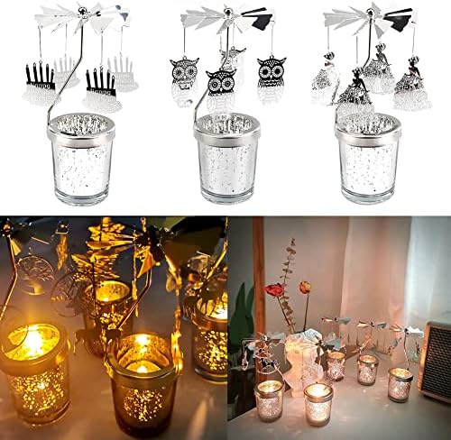Surakey Chandelier Bougeoir Doré Chandelier vintage en fer forge Avec Plateau en verre Carrousel bouge - Image 3