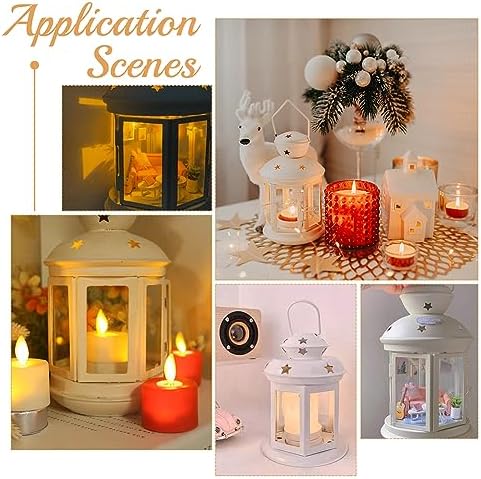 Ahandmaker Lanternes à Bougie au Design Vintage Avec étoiles, bougeoir portable en fervec fenêtre en verre transparent, lampe de nuit, décoration romantique de Noël, Fête de Mariage (Blanc) - Image 5