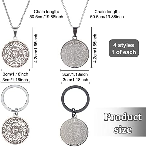 PLIGRET 4 PCS Sept Archanges pentif pour protection spiritual talisman amulette porte-clés Sceau des 7 Archanges Protection Collier pour homme Médaille en acier inoxydable bijoux - Image 6