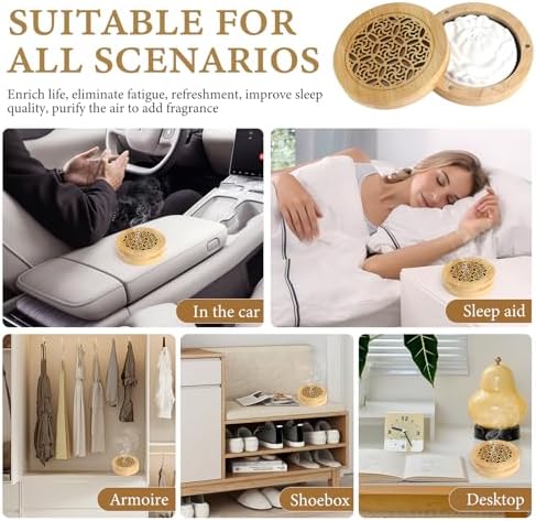 Diffuseur d'Huiles Essentielles en Plâtre Avec Boîte à Parfum en Bois, Parfum Galet DiFfuseur Huiles Essentielles Voiture Assainissseur d'Air Aroma (D) - Image 3