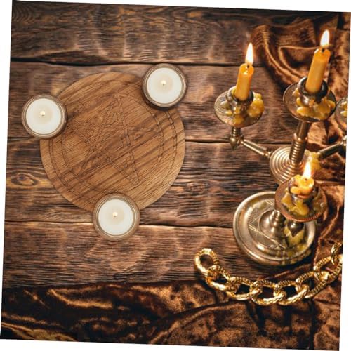 Dechous 1pc pentagramme lustre Astrologie bougeoir astrologie pentacle plaque pentacle bougie cirémonie bougeoir décoratif bougeoir petite table bougie à manger en bois - Image 2