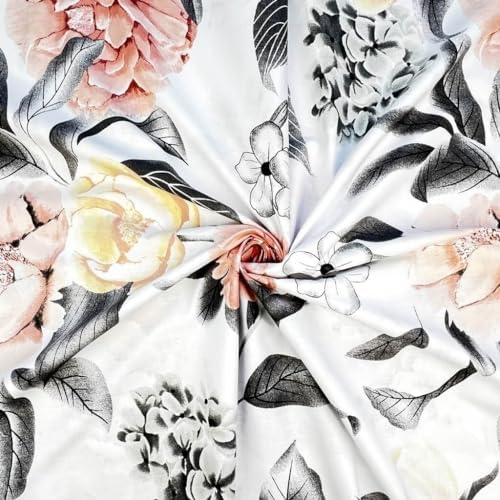 TexTrend - Tissus 100% coton, motifs de fleurs et de bissons en coton, artisanat, tissus de couture textiles 1x1,6m (fleurs grandes Hortensias et pivoines sur un fond blanc)