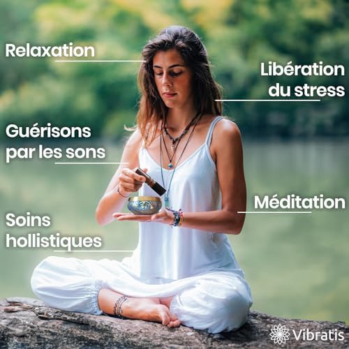 Bol Tibéaint Artisanal, Fait Main Au Népal - Coussin, Maillet en Bois, Boite Lokta - Méditation - relaxation - Décoration - Cadeau Parfait (4 ", Bleu) - Image 2