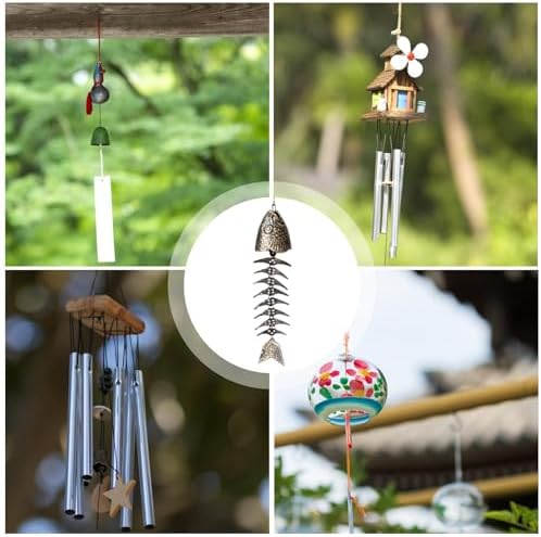 Primuz Carillon Éolien en Forme d'os de Poisson, Carillon à Vent Suelette de Poisson, Carillon à Vent Antique à Suspendre, Carillon éolien pour Jardin, Maison, Cour, Porche - Mélodie apaisantete - Image 5