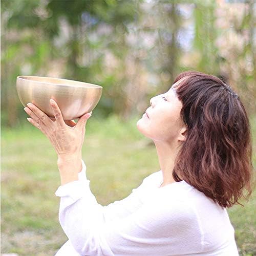 Chantants Tibétains bol bol à chant Tibétain en Métal fait par la main de la hauté en laiton Métal Tibétain Yoga Bol à chant la méditation sonore Bowl (Couleur: Brass, taille: 27cm) - Image 5