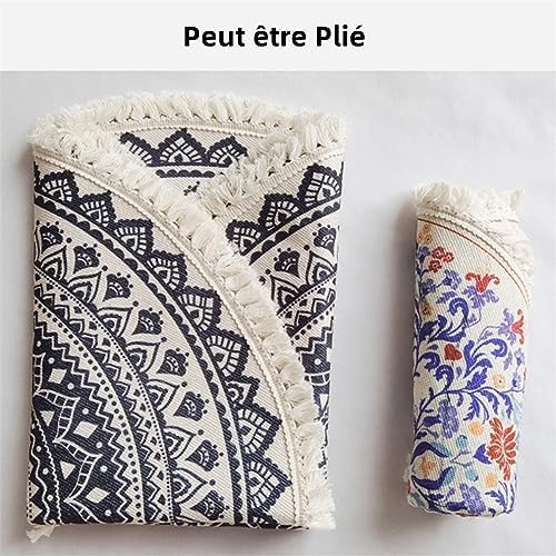 TOMIFINE TAPIS ROND EN COTON TRESSÉ BOHEME TAPIS AVEC FRANGES MANDALA MOTIF Antidérapant Tapis Décoration du Sol pour chambre à couchette, couloir, salon (60 cm, Rouge 2) - Image 2