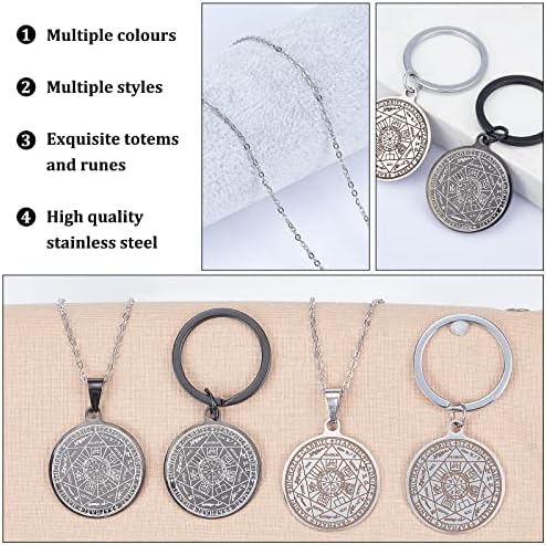 PLIGRET 4 PCS Sept Archanges pentif pour protection spiritual talisman amulette porte-clés Sceau des 7 Archanges Protection Collier pour homme Médaille en acier inoxydable bijoux - Image 5