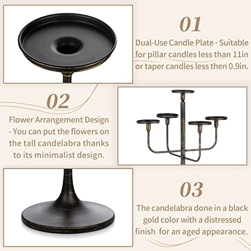Sziqiqi 122cm bougeères noirs luliers en metal lot de 2, candelabre à 5 bras porte-bougeoir pour bougies - Image 4
