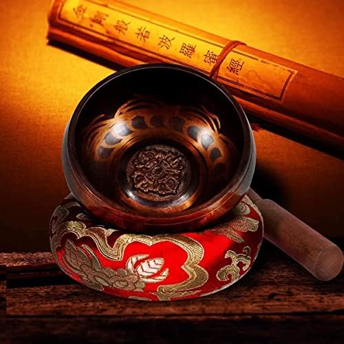 Exqline bol chantant tibétain avec artisanal coussin et mailet, couler yoga méditation prière relaxation soulagement de stress et anxiÉté guérison par le chakra, décoration de Maison, cameau exquis - Image 3