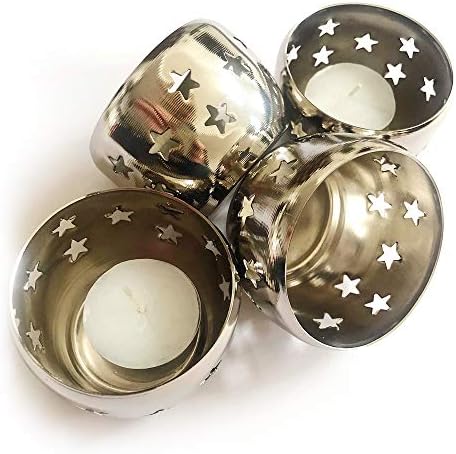 Lot de 4 Photophores et bougeères en acier inoxydable brossé avec un conception étoilé attrayant | Idéal coule toutes les occasions | Jean Patrique - Image 5