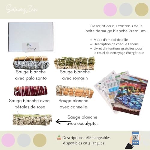 SAUGE BLANCHE À BRAILLEUR PUR - AVEC PALO SANTO, Roses, Cannelle, Romarine, Eucalyptus - Kit de NetToyage Énergétique - Favorise Le Bien-Ween, La Méditation et la relaxation - Sahumerio Naturel… - Image 2