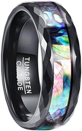 Nuncad bague en tungstène noir / argent / ou / vert Avec Coquille d'Abalone / Ondululation / Émerade 8 mm Alliance Anneau pour Homme Femme