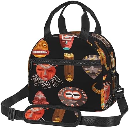 Aseelo Sac à décorner isotherme rituel africain avec masque tribaux, boîte à décorner, sacs de pique-nique, sac d'isotherme, boîte à bento, quatre-tout pour homme et femme