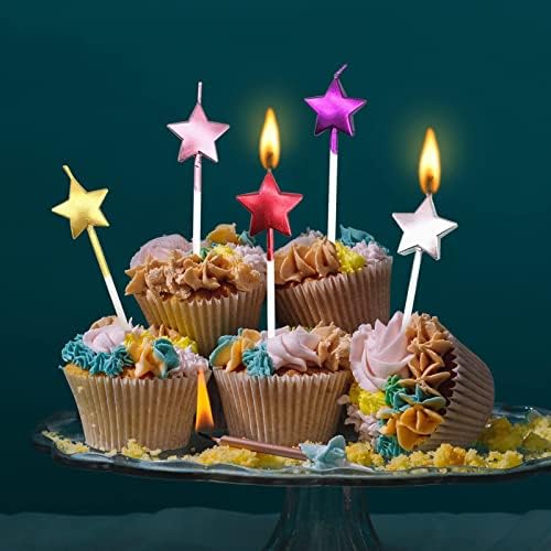 Bougie D'Anversaire en Forme d'Étoile, 6 PCS Bougies Deco de Gâteau pour les enfants et adultes Accessoires de décoration de gâteau pour la fête d'Aniversaire et Mariage Argent - Image 2