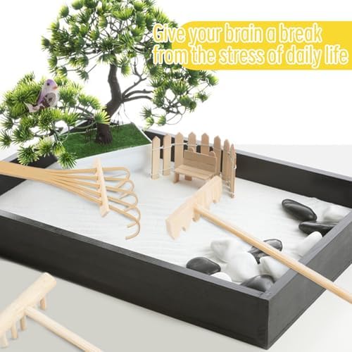 Lot de 4 Mini Accessoires de Jardin Zen en Bois - Râteau à Sable Zen - Bac à Sable Miniature - Petit Râteau Zen - Bricolage pour la Maison, Le Bureau et la Décoration de table - Image 2