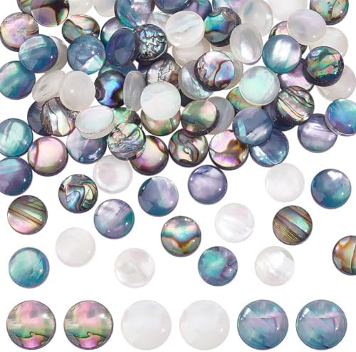 Ph Pandahall 90pcs 3 Couleurs Imitation Coquille d'Ormeau Cabochons, Cabochons à Dos Plat de 8 mm Demi-ronds Dôme en Acrylique Embelloss