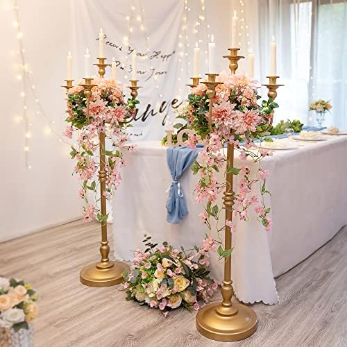 Sziqiqi 124cm bouge ou ou lustre en métal, candélabre à 5 bras porte-bouge - Image 3