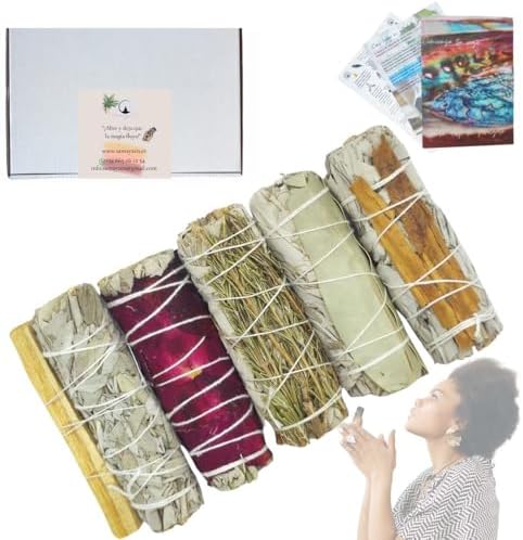 SAUGE BLANCHE À BRAILLEUR PUR - AVEC PALO SANTO, Roses, Cannelle, Romarine, Eucalyptus - Kit de NetToyage Énergétique - Favorise Le Bien-Ween, La Méditation et la relaxation - Sahumerio Naturel…