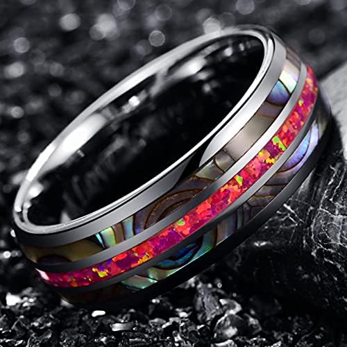 Vakki Bague en Carbure de Tungstène pour homme Femme 8 mm Véritable L'Opale Synthétique Carmin / Pourpre / Vert et Coquille d'Ormeau Bague de FiançAlles Mariage Taille 54 à 72 - Image 2