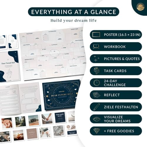 MindMellow Kit de Tableau de Visualisation «Cher Future Self» Affiche AVEC Murale, Images, Cahier, Cartes Inspirantes - Livre de Tableau de Visualisation - Image 8
