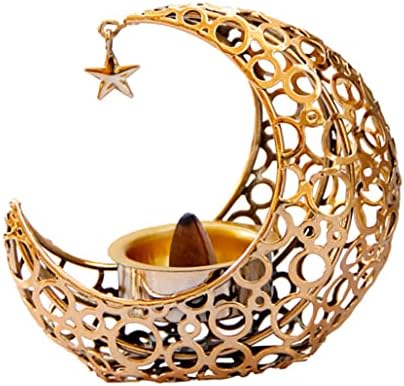 Bougeoir en Métal pour le Ramadan - Bougeoir en Forme de Lune - Décoration de Table - Doré