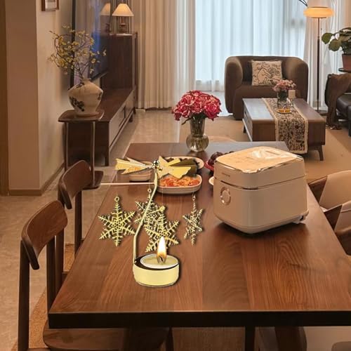 CHANDELIER ROTATIF 360 ° ROMANTIQUE TOURNANTE BOUGEOIR 4,6 X 13 cm Bougeoir de Noel Décoration anniversaire Décoration de Cheminée de Fête de Mariage pour Maman Femme et Enfant Cadeaux (Flocon de Neige) - Image 2