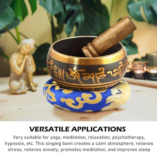 Bols Chantants TibÉTains, 8cm Bol Tibétain, Bol de Méditation, AVEC 2 CLOCHES, MAILLET EN BOIS, Coussin Sonore, Sac en Tissu de Rangement, Bol Chantant Tibetain pour yoga relaxation Mentale Méditation - Image 6