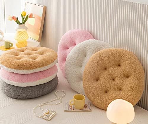 Smiupin Coussin de chaise confortable en laine d'Agneau, Coussin de Sieège de Chaise Doux et Pelucheux, Coussin de Siège pour la méditation à la Maison et au Bureau (35cm, Rond-Blanc) - Image 6