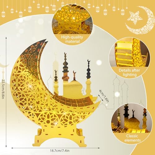 Décoration du Ramadan - Bougeoir Aïd Ramadan Mubarak - Décoration de Table - Lune - Bougeoir Aïd Mubarak - Décoration de table - Ornement Ramadan pour la décoration du Ramadan (C) - Image 2