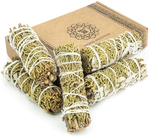 MUT22 5 SAUGE ET GÉNÉVIR 10 CM PURIFICATION A BRULER Premium pour purification Spirialelle - 100% Naturelle et sacrée, idéale pour les ritual