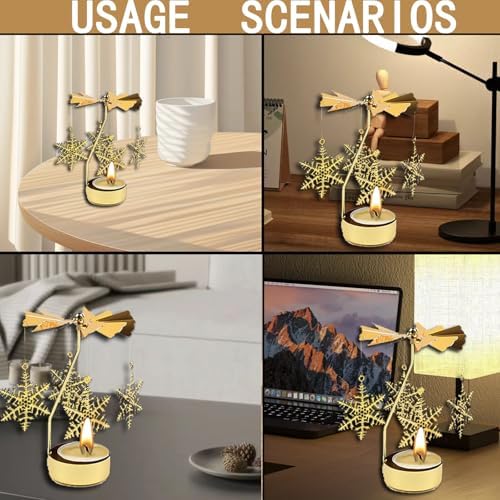 CHANDELIER ROTATIF 360 ° ROMANTIQUE TOURNANTE BOUGEOIR 4,6 X 13 cm Bougeoir de Noel Décoration anniversaire Décoration de Cheminée de Fête de Mariage pour Maman Femme et Enfant Cadeaux (Flocon de Neige) - Image 6