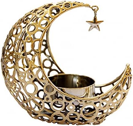 Photophore en verre en forme de lune, bougeoir en motal en forme de lune, bouge du décoratif coule de table, 10 x 9 cm, accessoires de Bureau sympas (Doré, tiille unique) - Image 3
