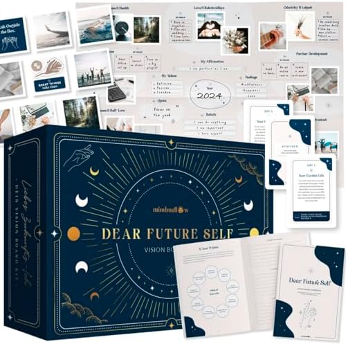 MindMellow Kit de Tableau de Visualisation «Cher Future Self» Affiche AVEC Murale, Images, Cahier, Cartes Inspirantes - Livre de Tableau de Visualisation