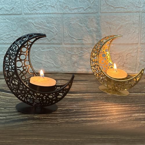Bougeoir Lune Blanc en Métal Bougeoir Ramadan Lune Creuse Support Bougie Chauffe-Plat Décoration Islamique Ramadan Décoration de Maison Orientale pour la Maison, le Bureau, Le Mariage - Image 9