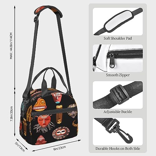 Aseelo Sac à décorner isotherme rituel africain avec masque tribaux, boîte à décorner, sacs de pique-nique, sac d'isotherme, boîte à bento, quatre-tout pour homme et femme - Image 2