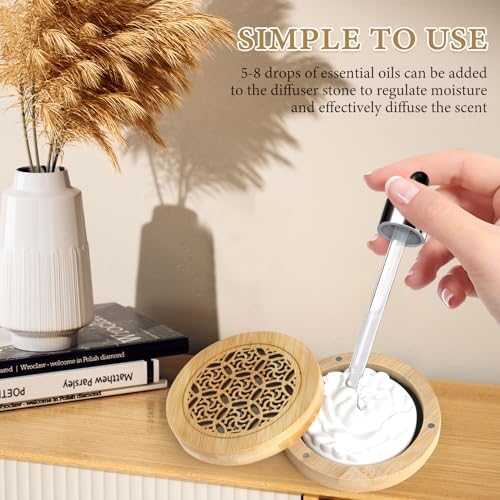 Diffuseur d'Huiles Essentielles en Plâtre Avec Boîte à Parfum en Bois, Parfum Galet DiFfuseur Huiles Essentielles Voiture Assainissseur d'Air Aroma (D) - Image 5