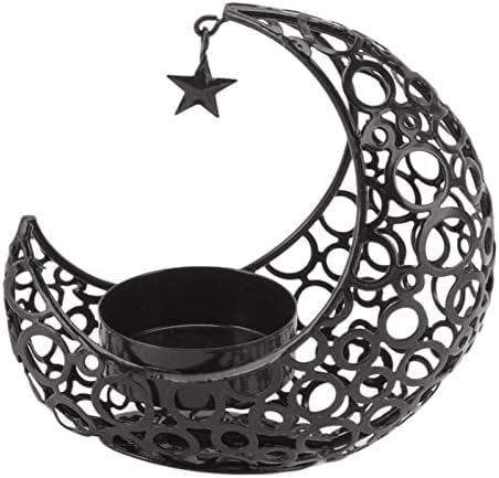 Bougeoir Lune en Fer, Décoration de Table Verser Mariage, Noël, Salle à Manger, Table Basse (Noir) - Image 6