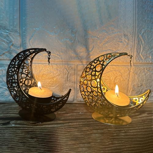 Bougeoir Lune Blanc en Métal Bougeoir Ramadan Lune Creuse Support Bougie Chauffe-Plat Décoration Islamique Ramadan Décoration de Maison Orientale pour la Maison, le Bureau, Le Mariage - Image 7