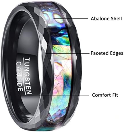 Nuncad bague en tungstène noir / argent / ou / vert Avec Coquille d'Abalone / Ondululation / Émerade 8 mm Alliance Anneau pour Homme Femme - Image 6